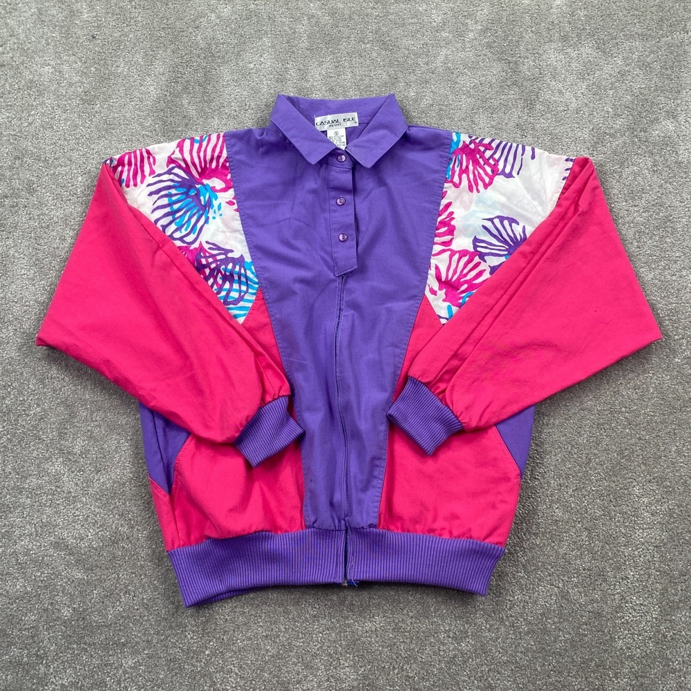 Vintage Casual Isle 1/4 Button Windbreaker‎ Track Jacket Women's Petite Size SP